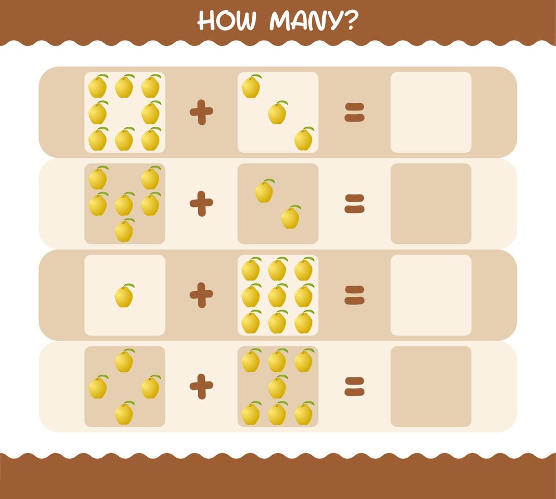 How many cartoon quince. Counting game. Educational game for pre shool years kids and toddlers vector