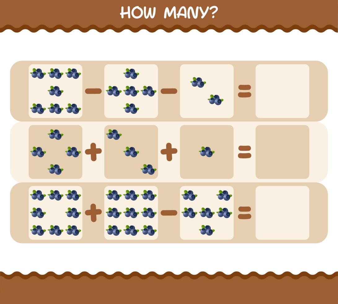 How many cartoon blueberry. Counting game. Educational game for pre shool years kids and toddlers vector