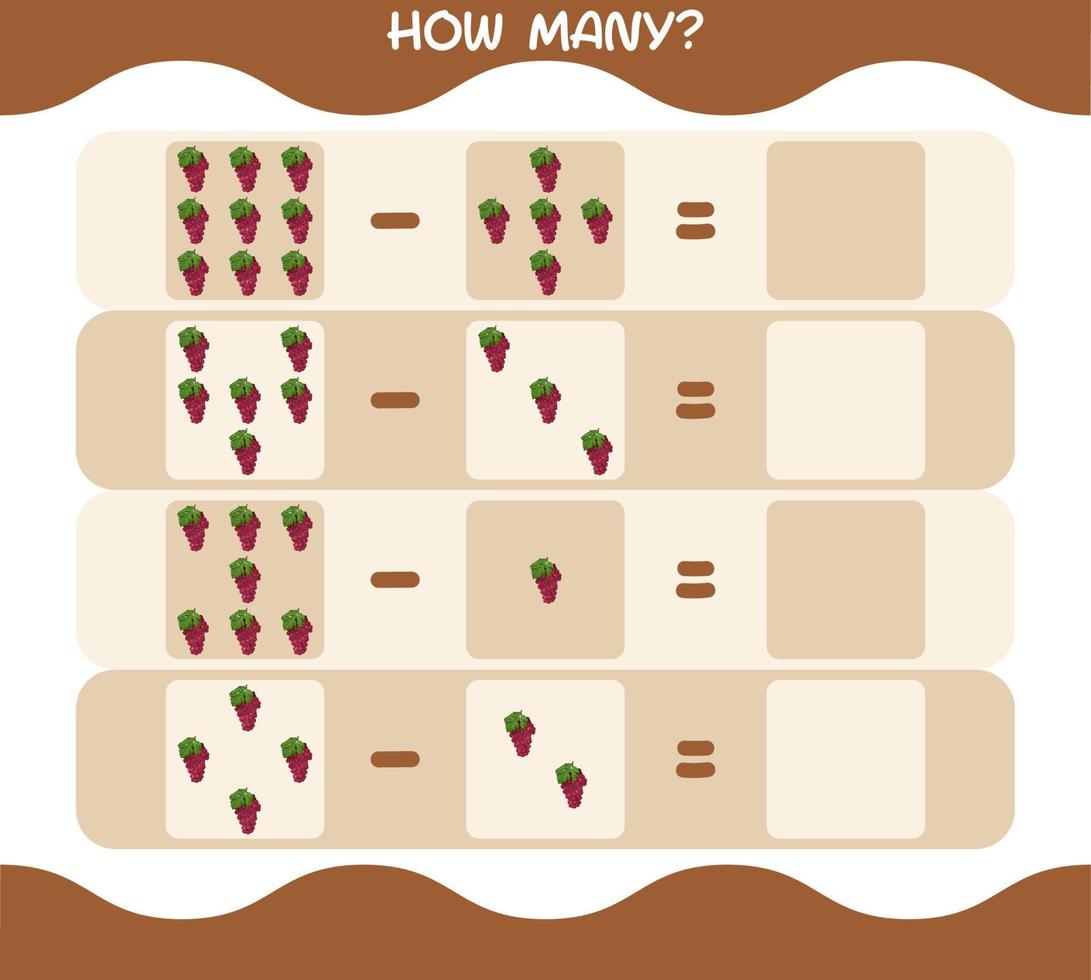 How many cartoon red grape. Counting game. Educational game for pre shool years kids and toddlers vector