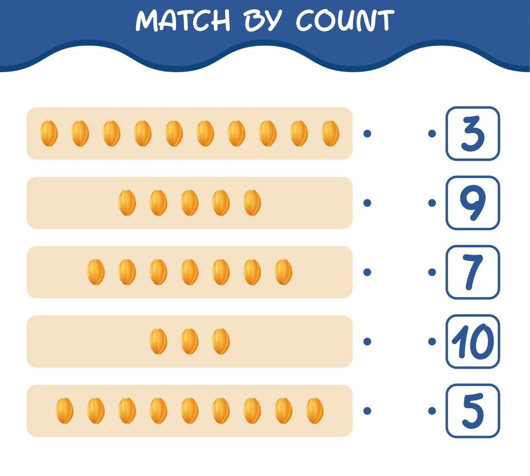 Match by count of cartoon starfruit. Match and count game. Educational game for pre shool years kids and toddlers vector
