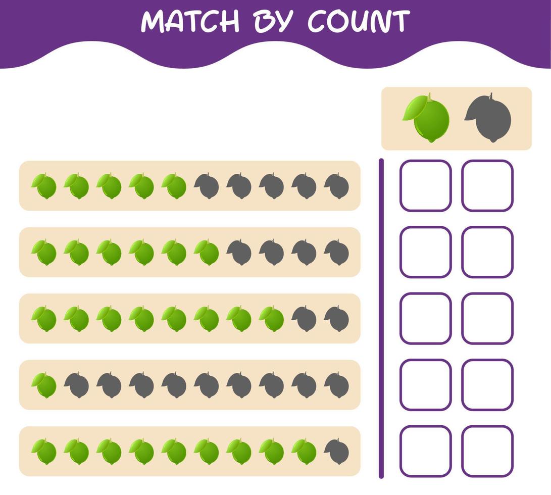 Match by count of cartoon lime. Match and count game. Educational game for pre shool years kids and toddlers vector