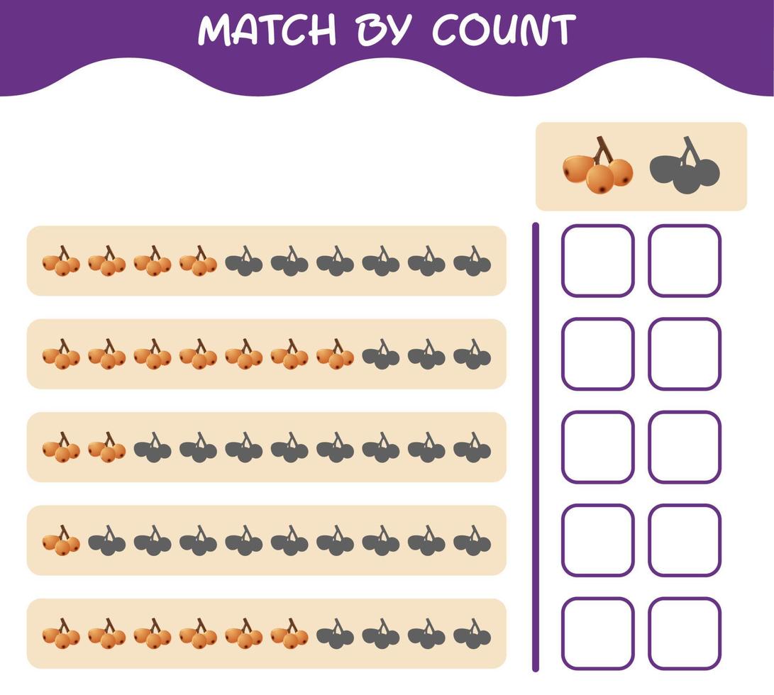 Match by count of cartoon loquat. Match and count game. Educational game for pre shool years kids and toddlers vector