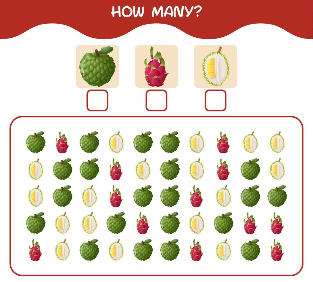 How many cartoon fruits. Counting game. Educational game for pre shool years kids and toddlers vector