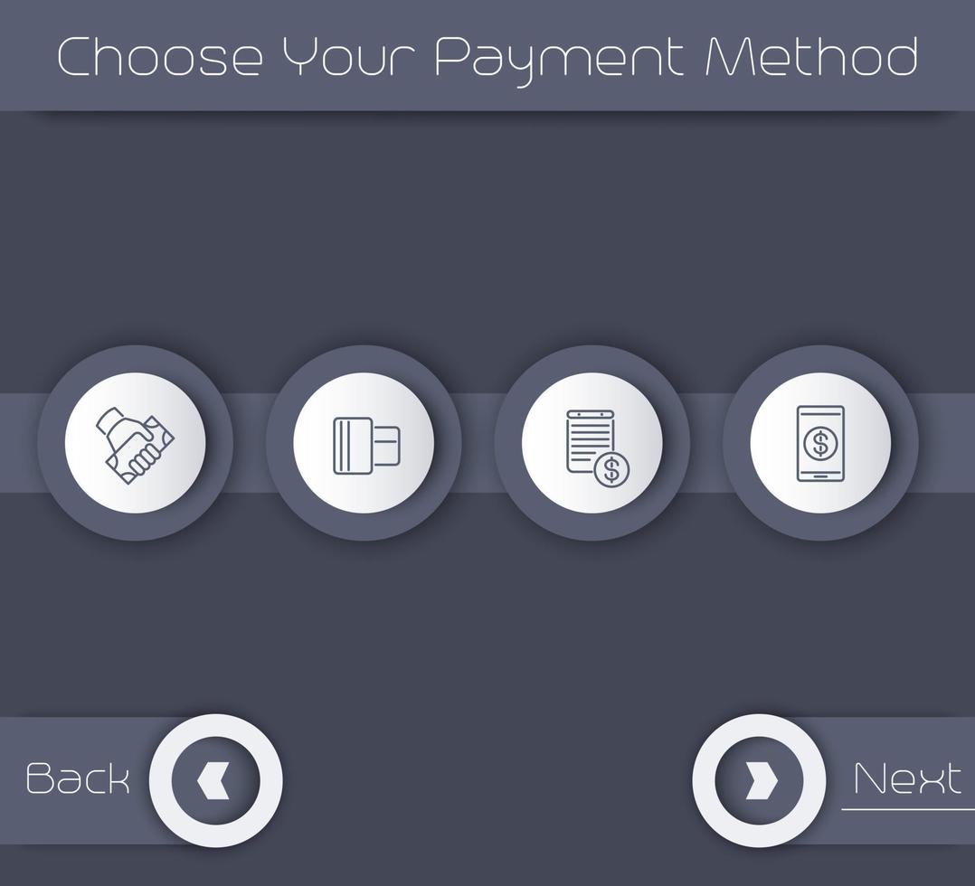 elija su método de pago, plantilla de página web en gris, ilustración vectorial vector