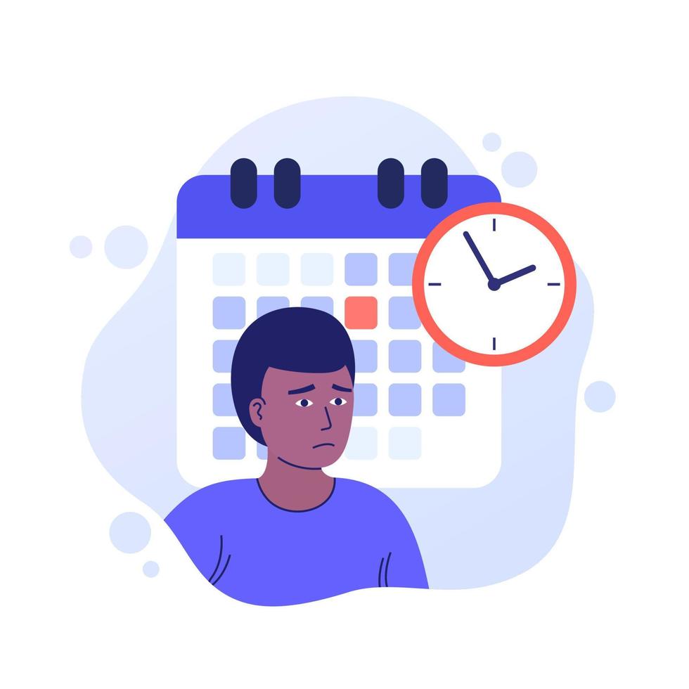 deadline at work, time management, vector illustration with a man