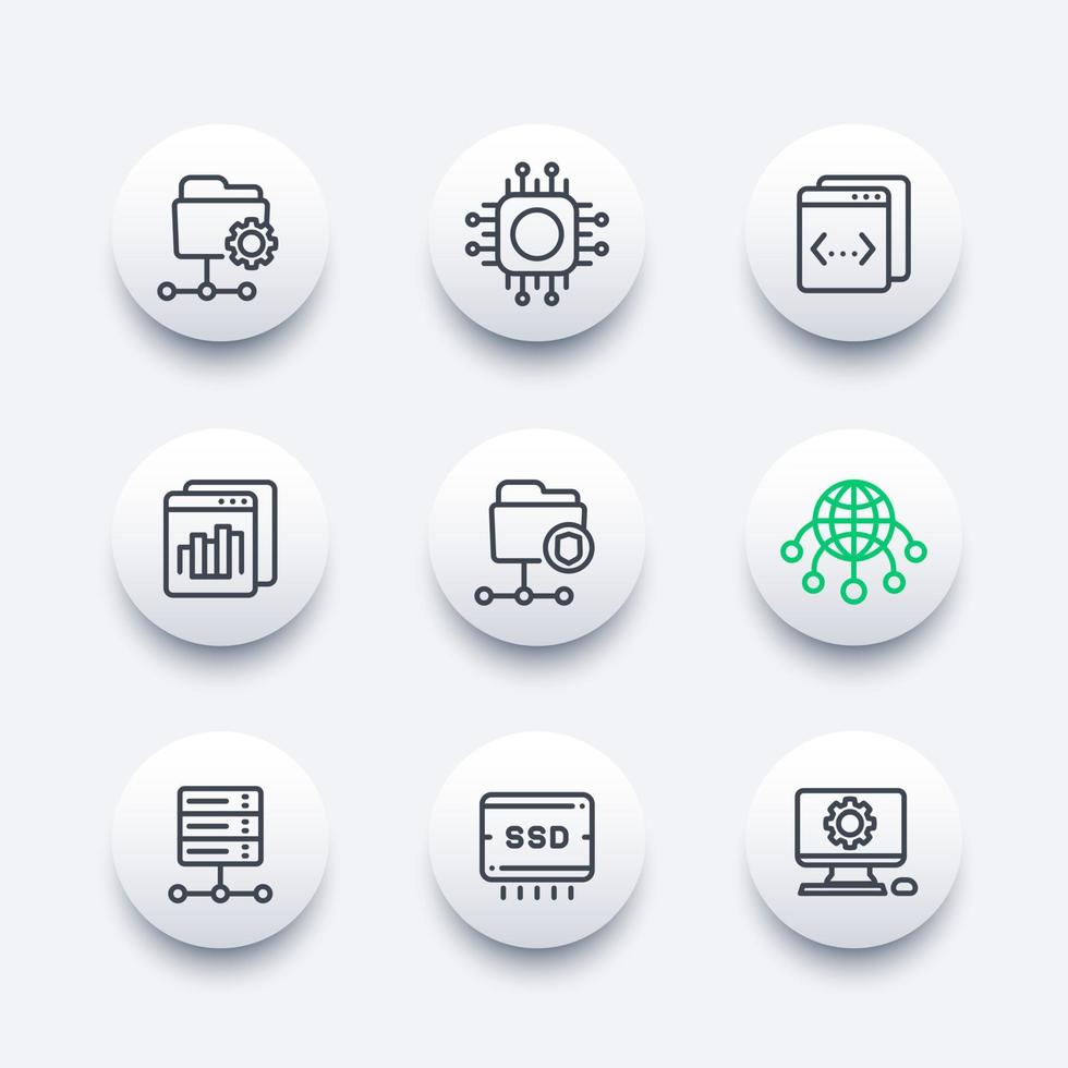 hosting, networks, ftp, servers, data storage icons set vector
