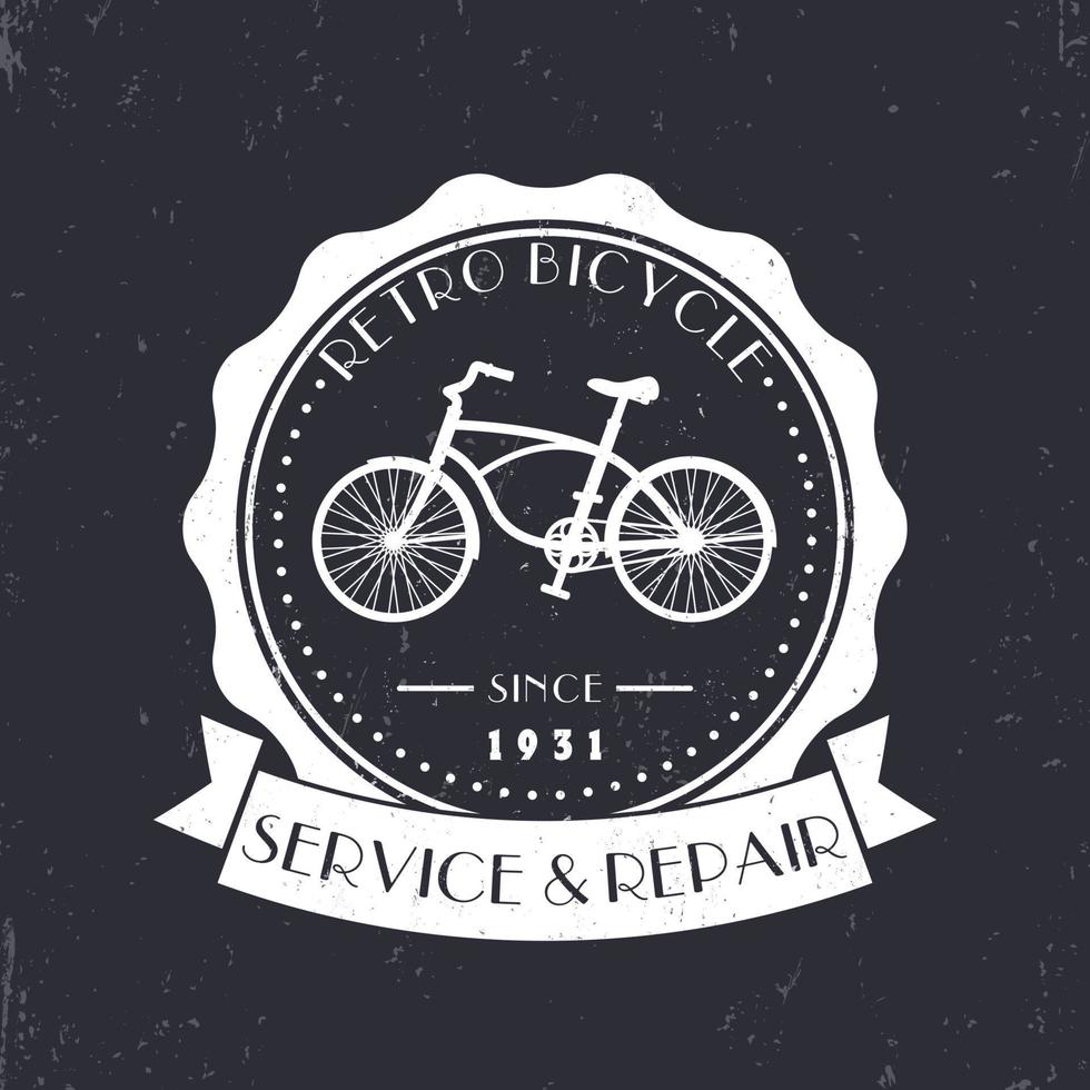 servicio y reparación de bicicletas retro, logotipo vintage, placa, signo, ilustración vectorial vector