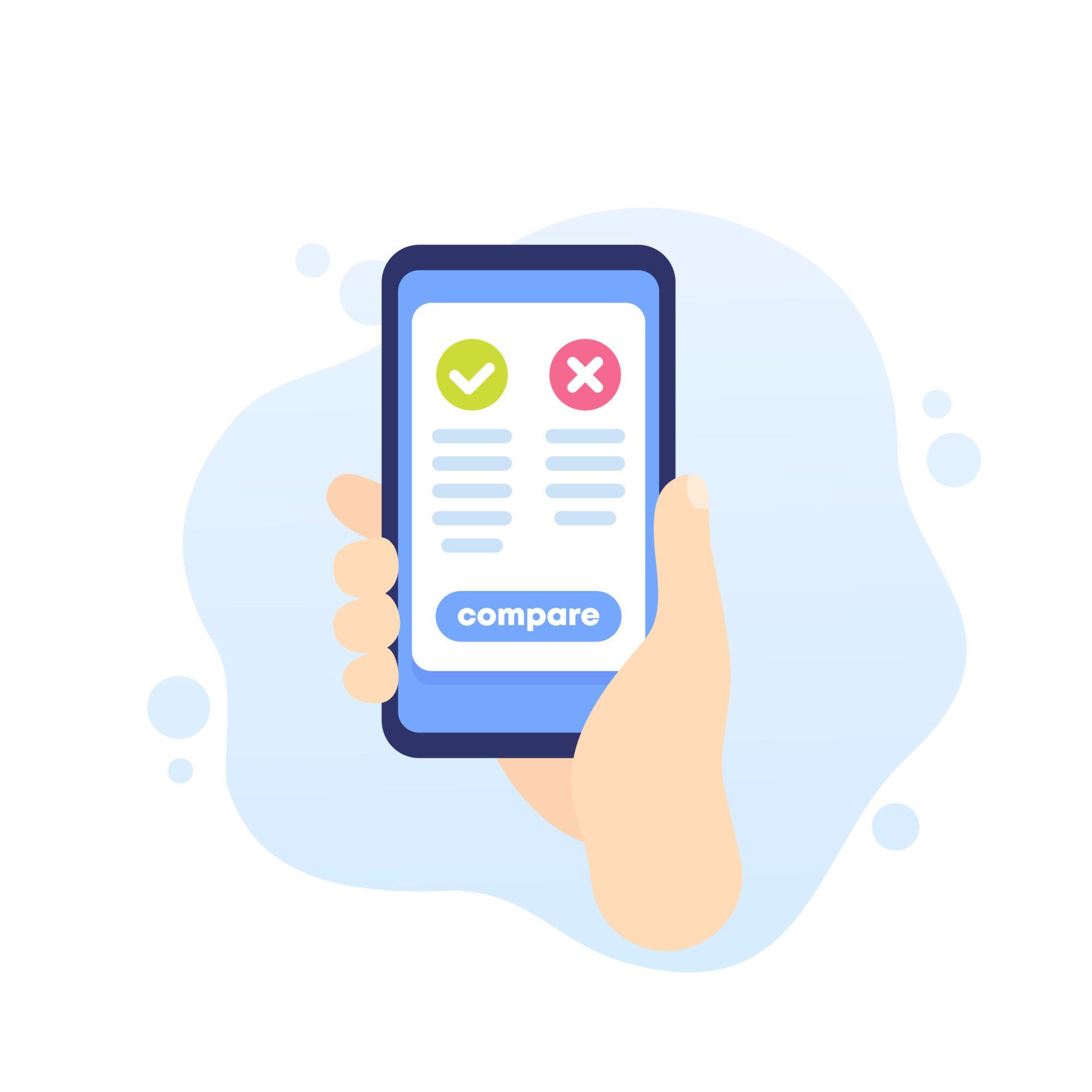 Pros and cons mobile app, phone in hand 7283982 Vector Art at Vecteezy