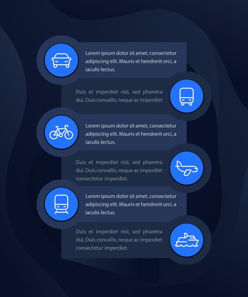 diseño de infografías de transporte y transporte público con iconos de línea vector