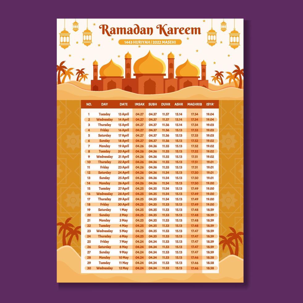 Fasting Month Calendar Template vector