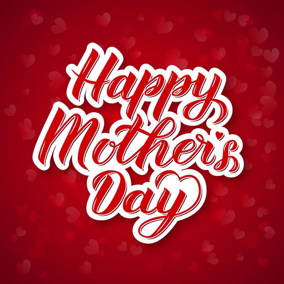 feliz día de la madre letras de caligrafía 3d sobre fondo rojo brillante con corazones bokeh. cartel de tipografía del día de la madre. plantilla vectorial fácil de editar para invitaciones a fiestas, tarjetas de felicitación, etc. vector