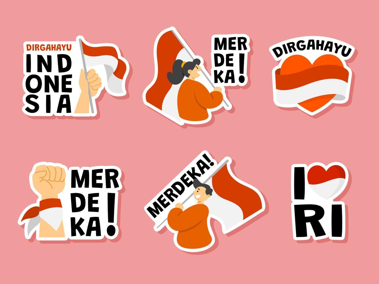 Indonesia Independence Day Sticker Set vector