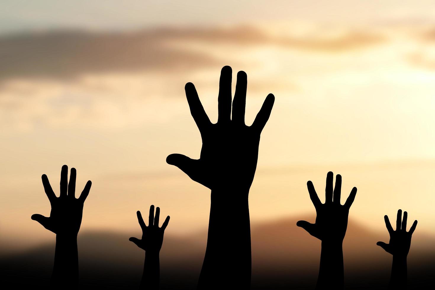 Silhouette Human hands open palm up worship background photo