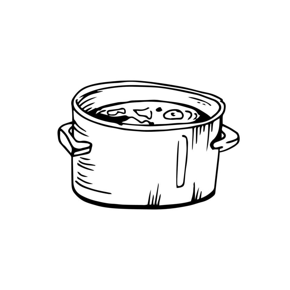 Cooked soup thin black lines on white background - Vector