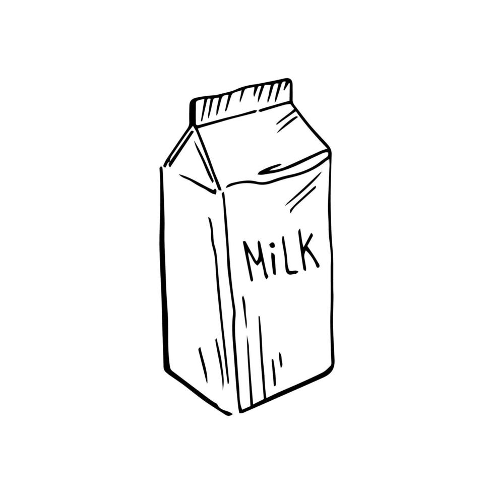 paquete de leche finas líneas negras sobre fondo blanco - vector