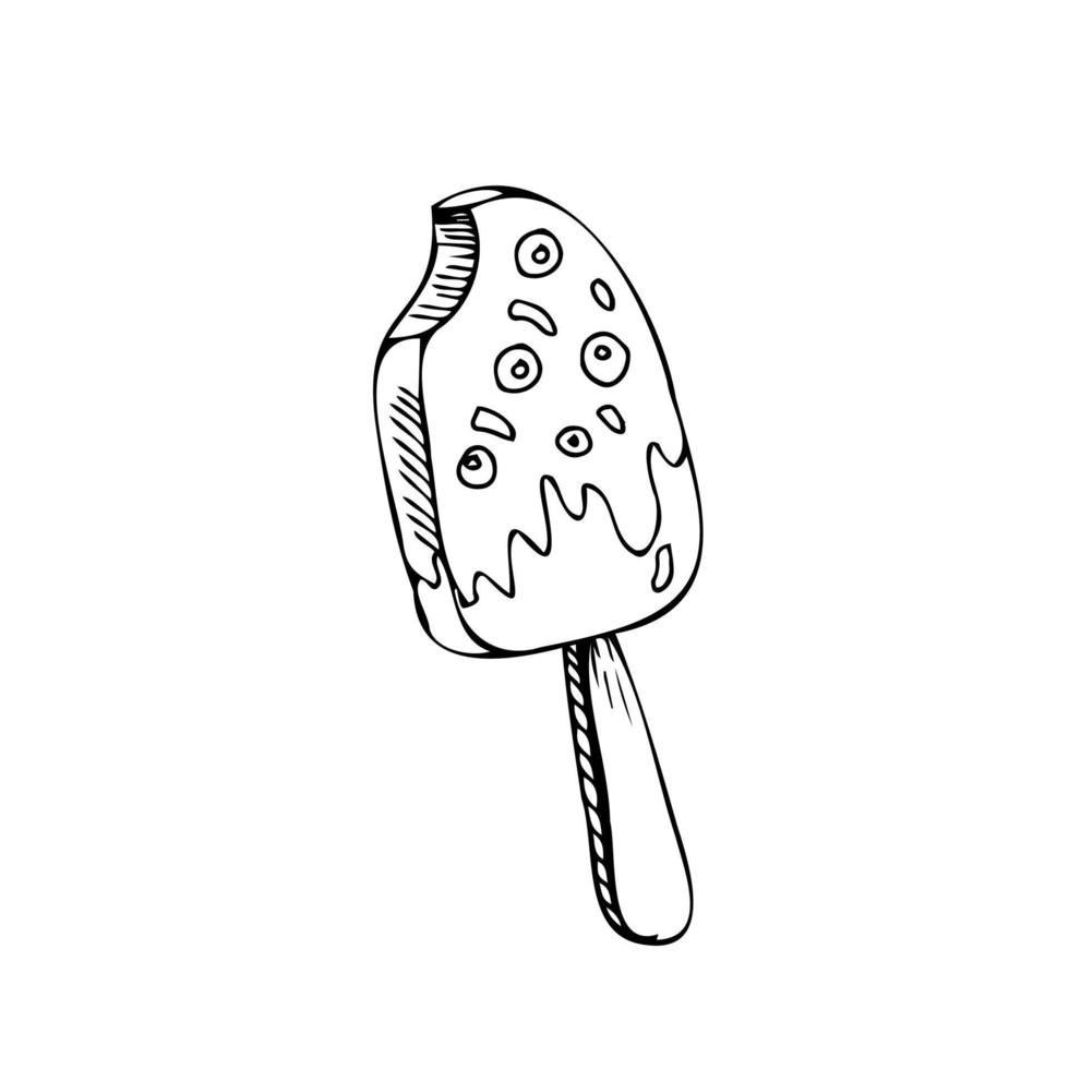 Ice cream on a stick thin black lines on a white background - Vector