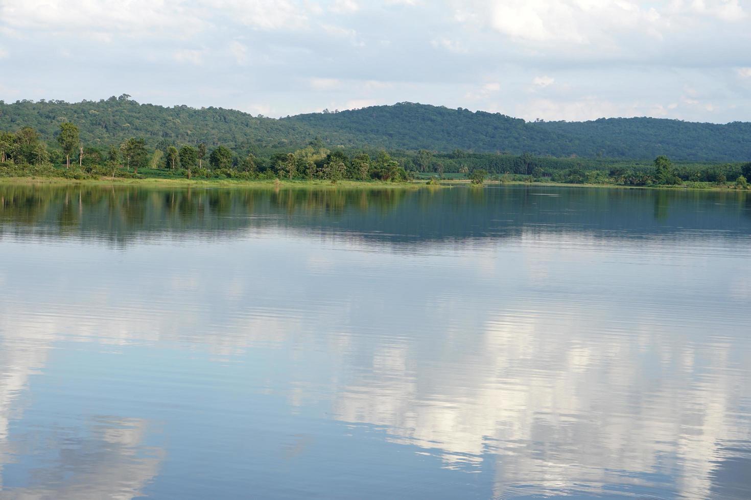 río fondo montañas cielo nubes sombra en la superficie del agua foto