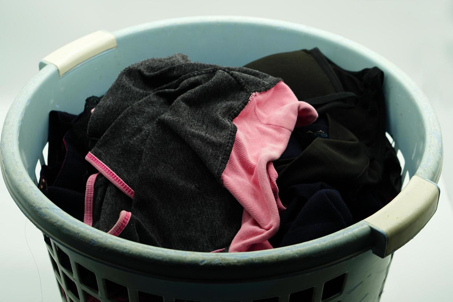 Clothes that have already been put in the basket, waiting to be washed. photo