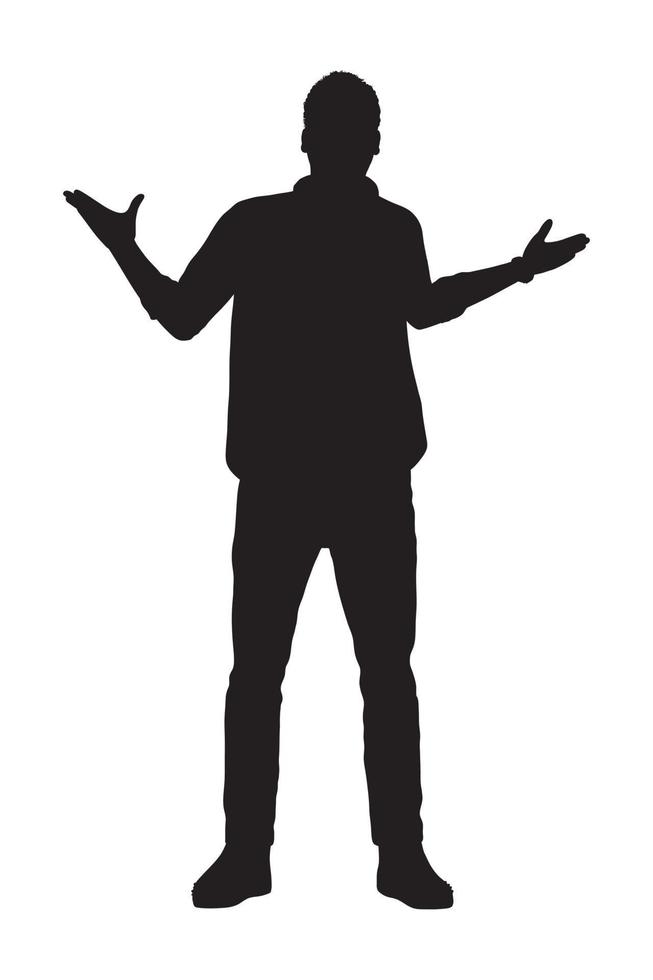 Portrait of a man standing with both hands with both hands extended on either side vector