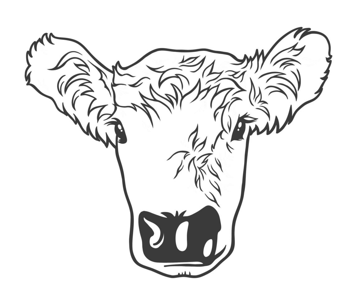 Cow head cartoon vector line art illustration