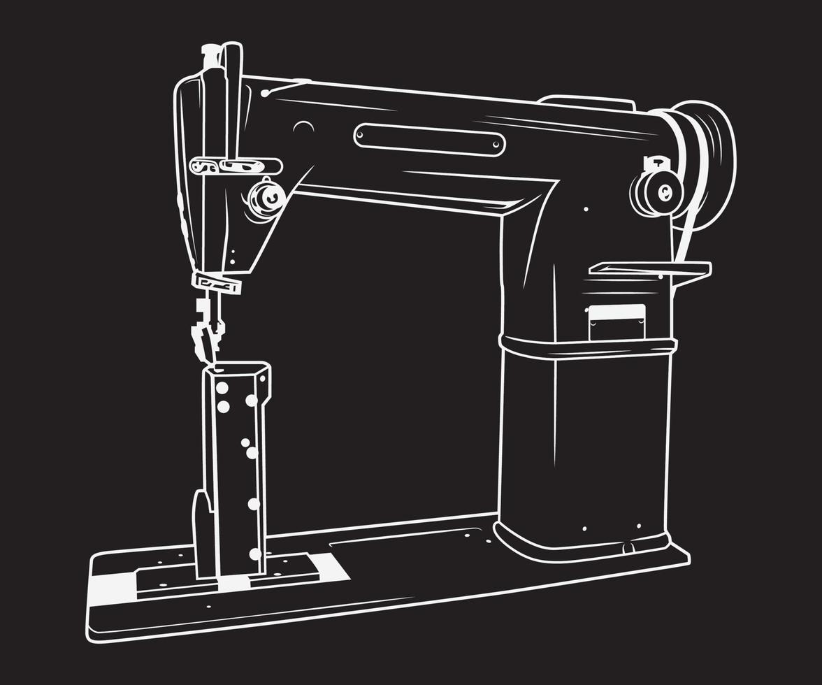 Sewing machine line art illustration on black background vector