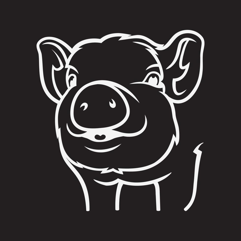 Cute pig cartoon line art illustration on black background vector