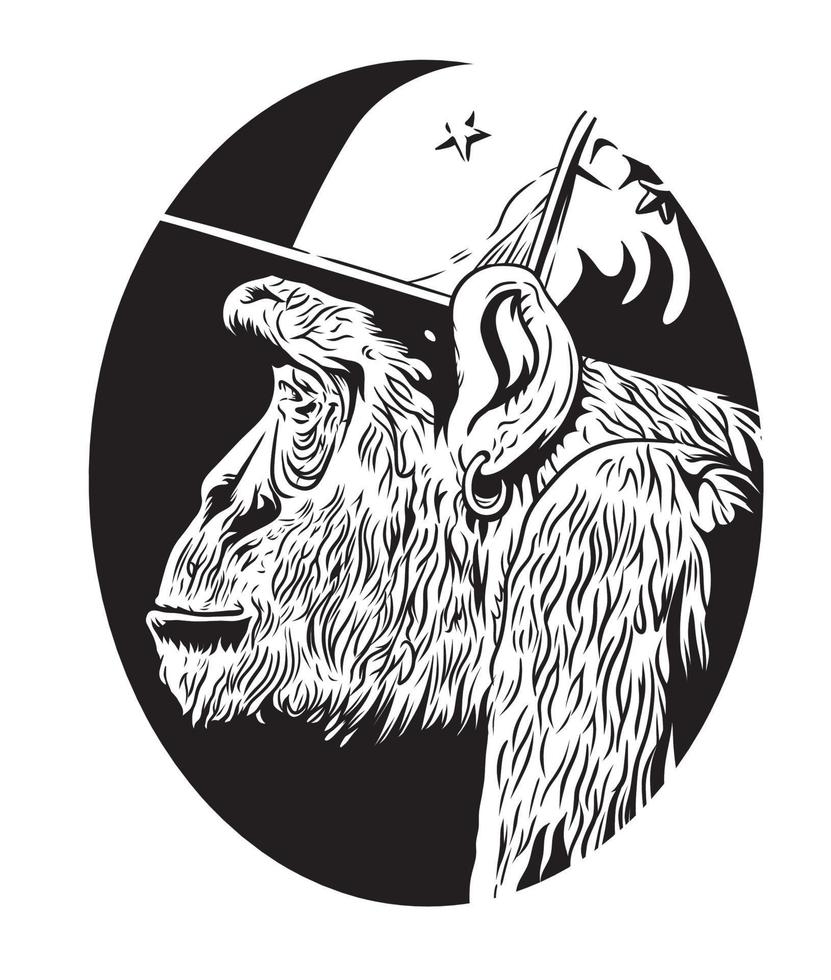 Black and white monkey line art logo vector