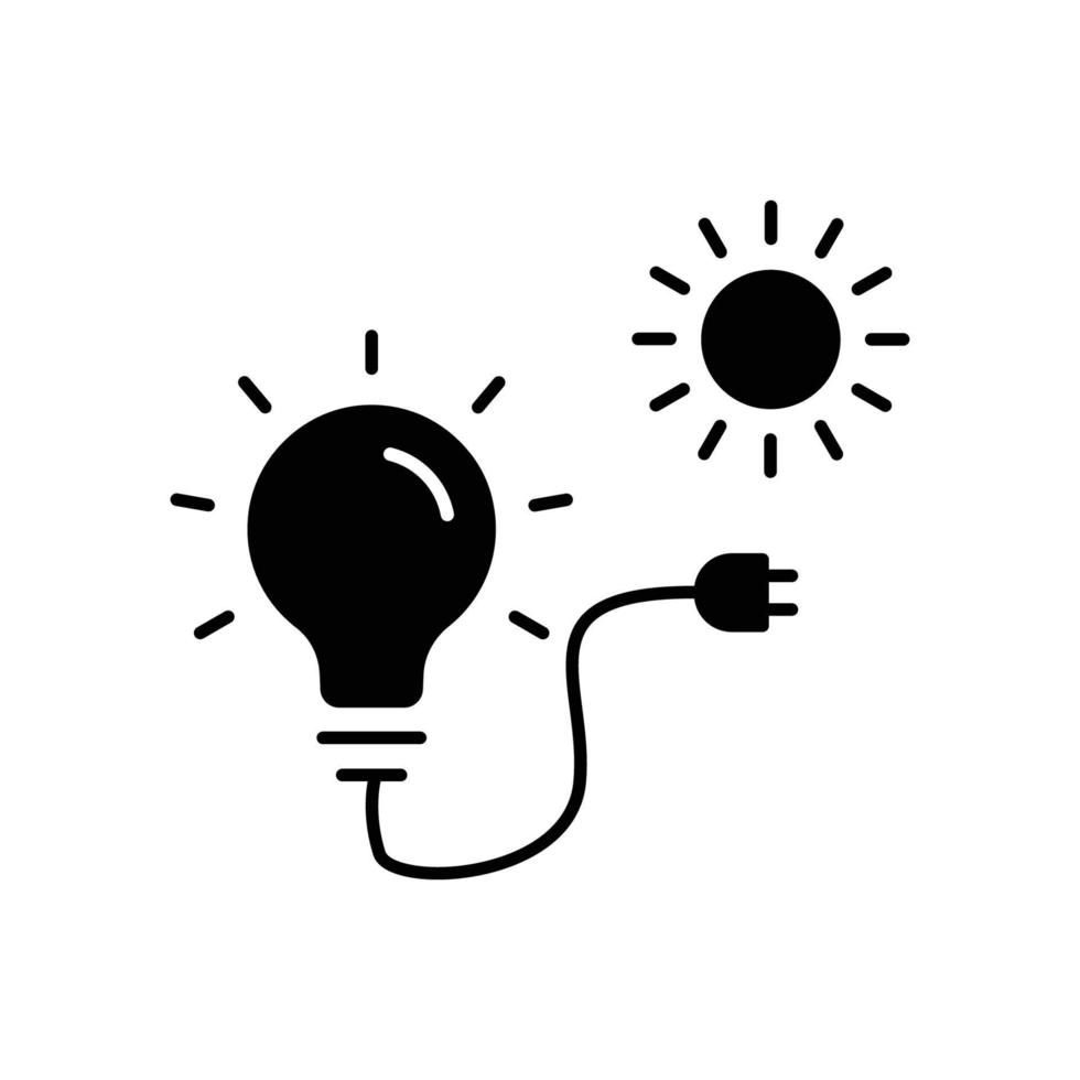 icono de energía solar. bombilla con sol. estilo de icono de glifo. silueta. adecuado para el símbolo de energía renovable. diseño simple editable. vector de plantilla de diseño