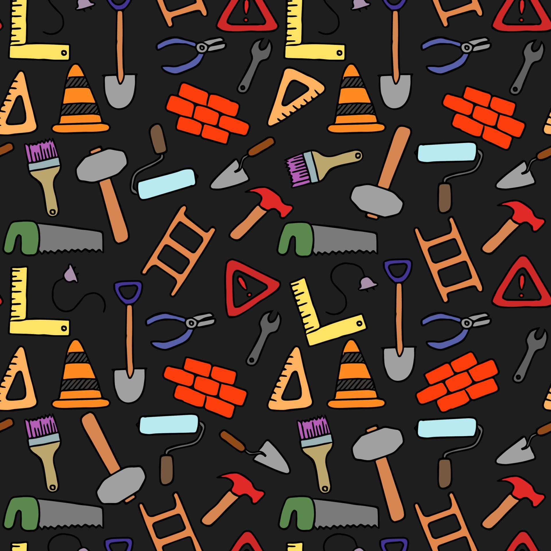 Colored construction build icons pattern. seamless doodle pattern with