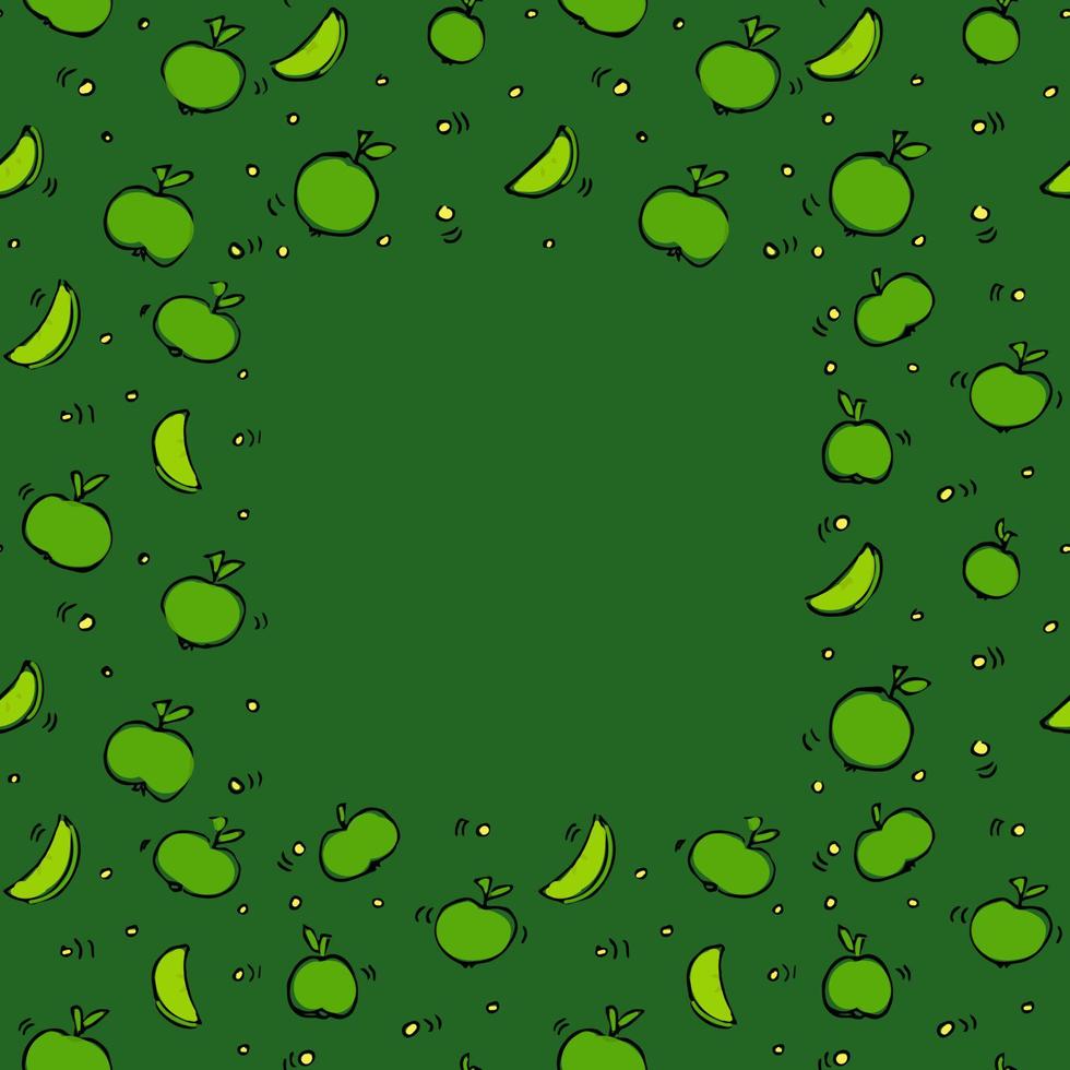 patrón sin costuras con manzanas verdes. patrón de frutas con lugar para texto. manzana verde sobre fondo verde. patrón sin costuras de comida. ilustración vectorial vector