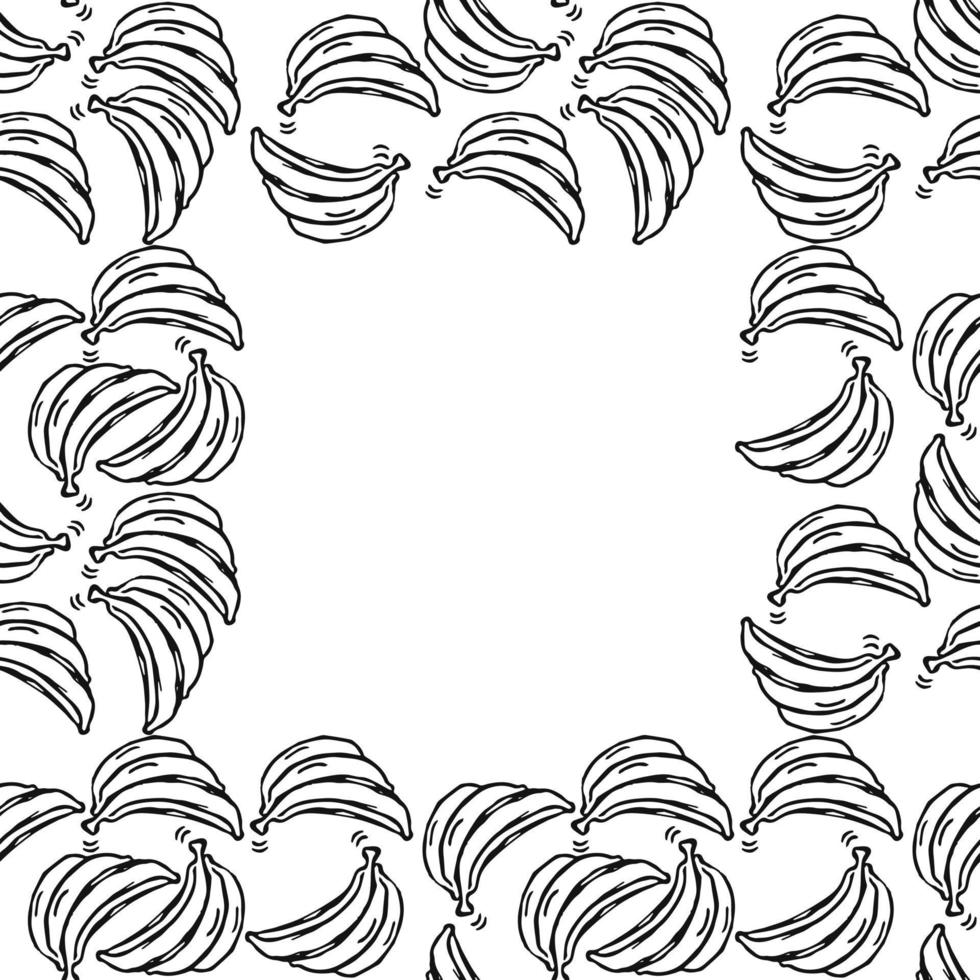 Seamless banana pattern with place for text. Doodle vector with banana icons on white background. Vintage banana pattern