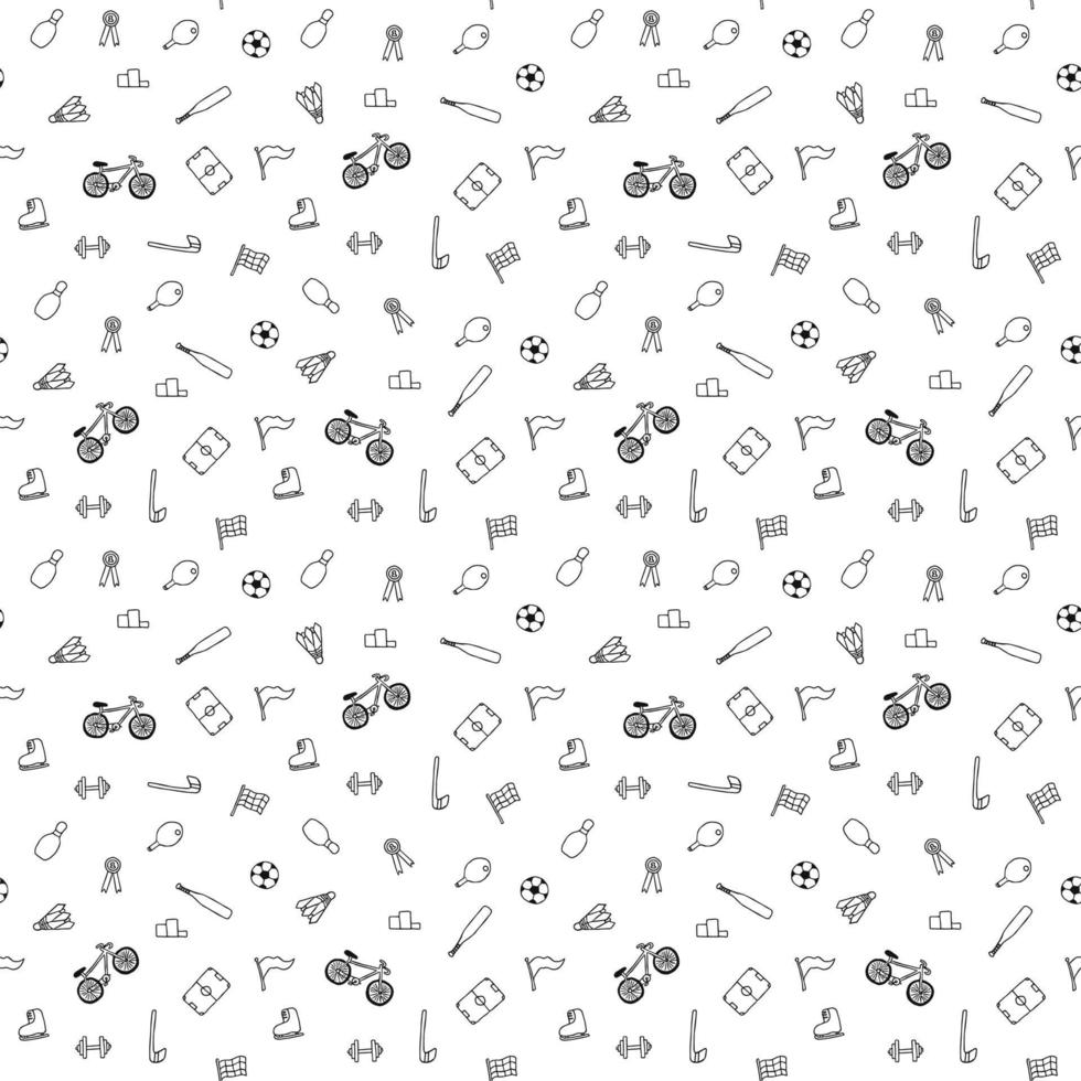 Seamless vector pattern with sports icons. Doodle vector with sport icons on white background. Vintage sport pattern