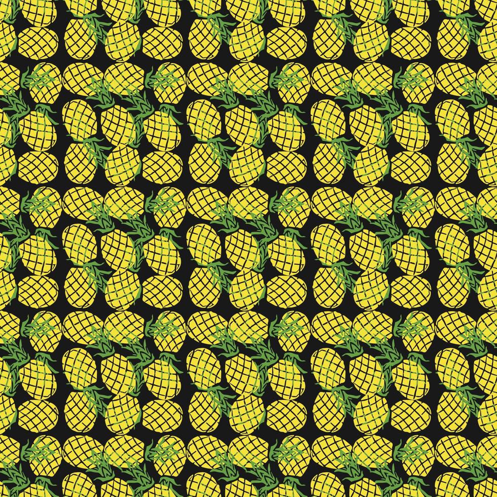 Seamless pineapple pattern. vector illustration with pineapple icons on black background. Vintage pineapple pattern