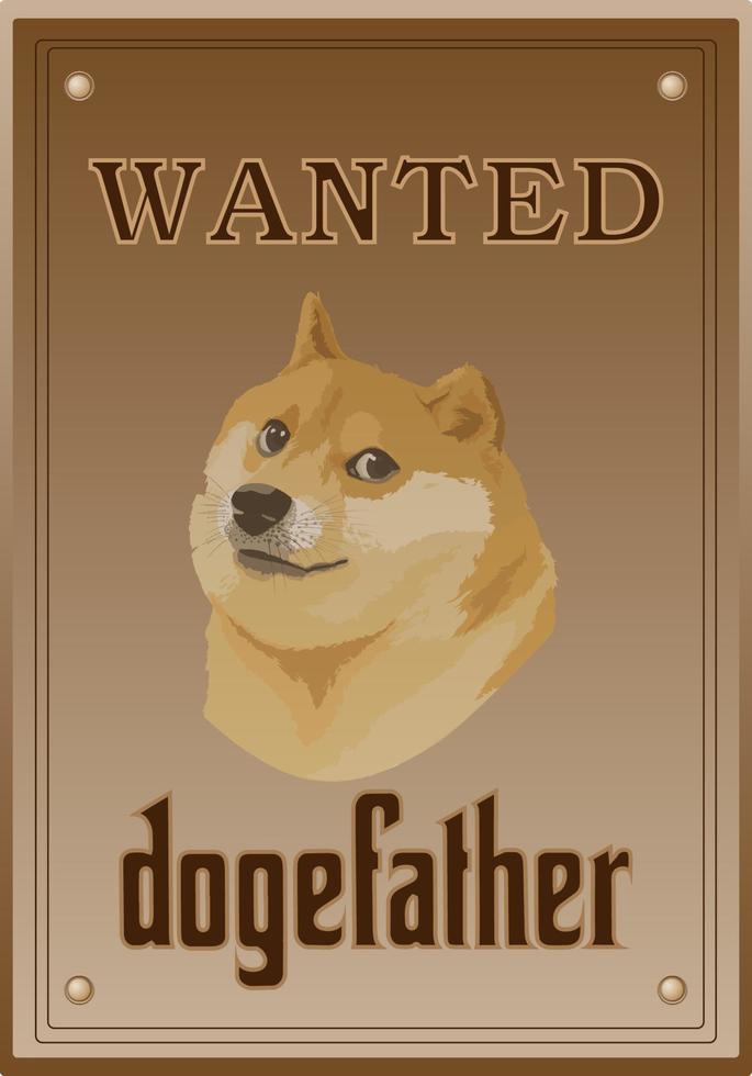 Doge coin cryptocurrency wanted poster illustration vector