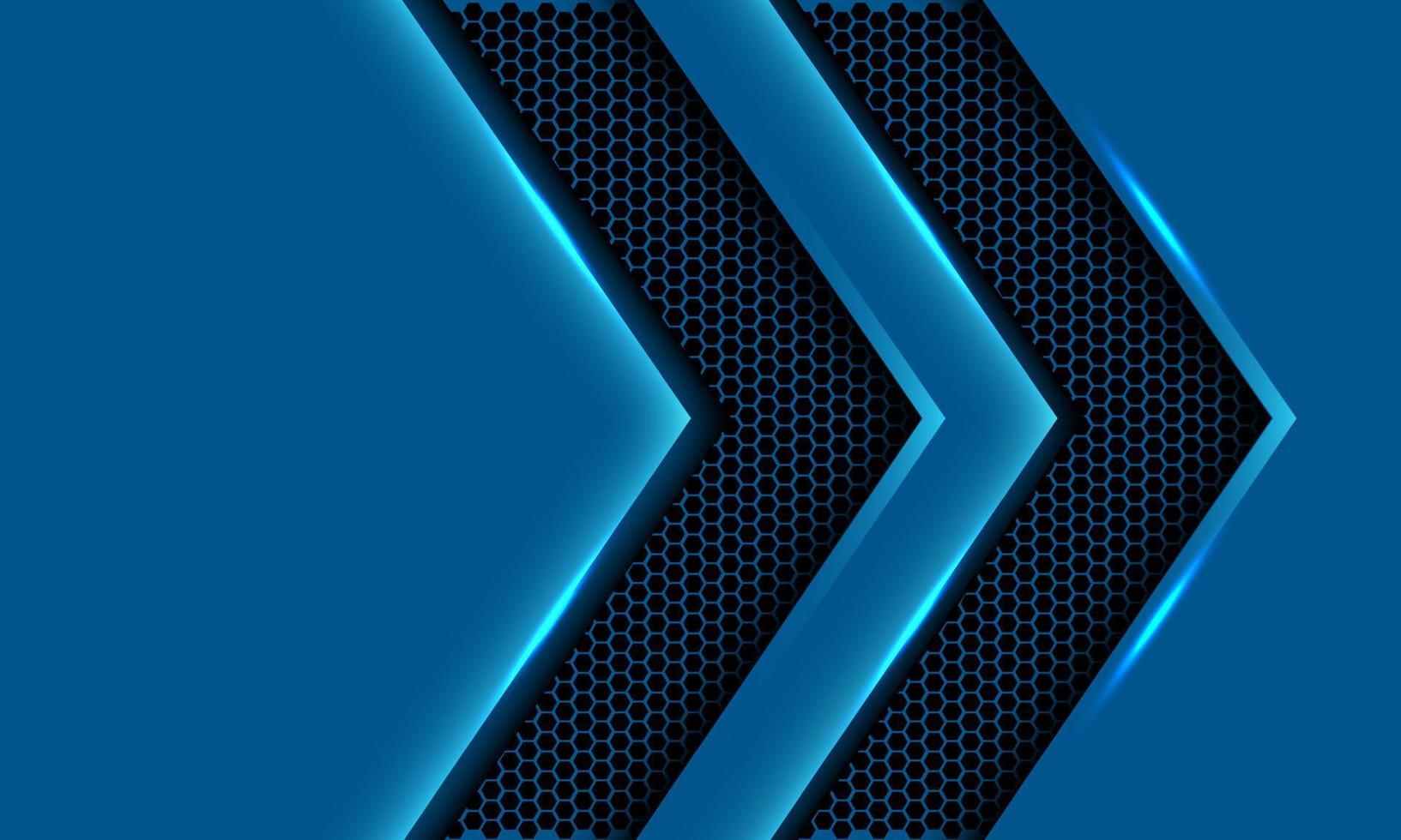 Abstract blue arrow metallic hexagon mesh direction shadow with blank space design modern futuristic background vector