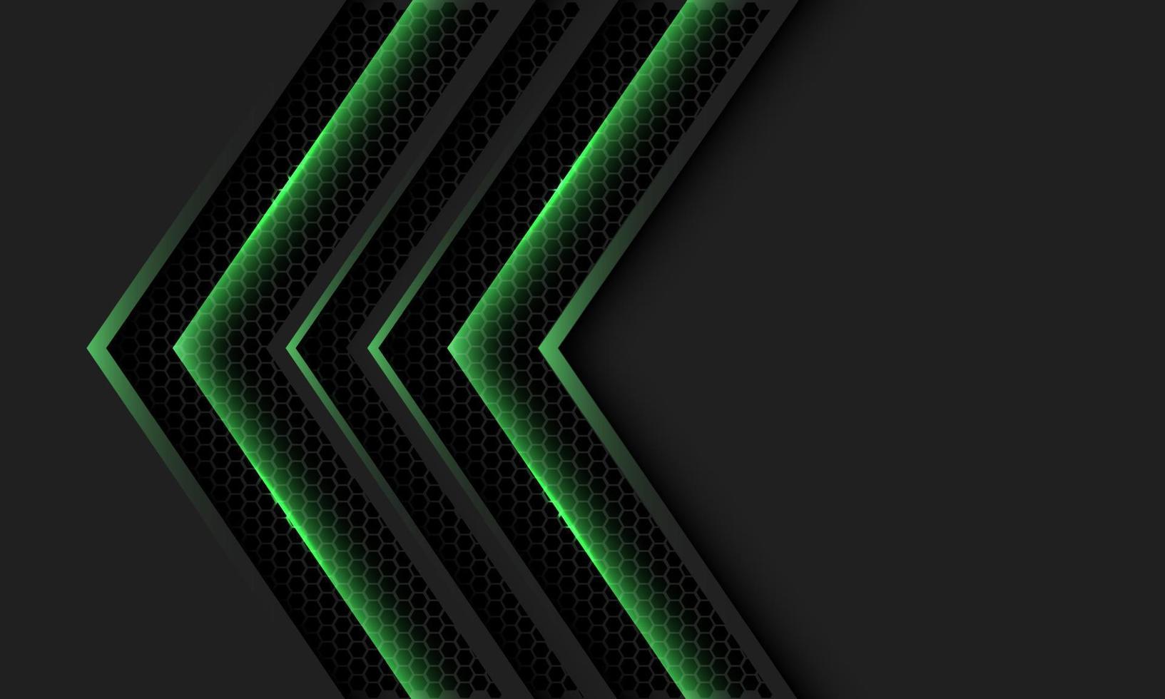 Abstract grey arrow green light hexagon mesh direction shadow with blank space design modern futuristic background vector