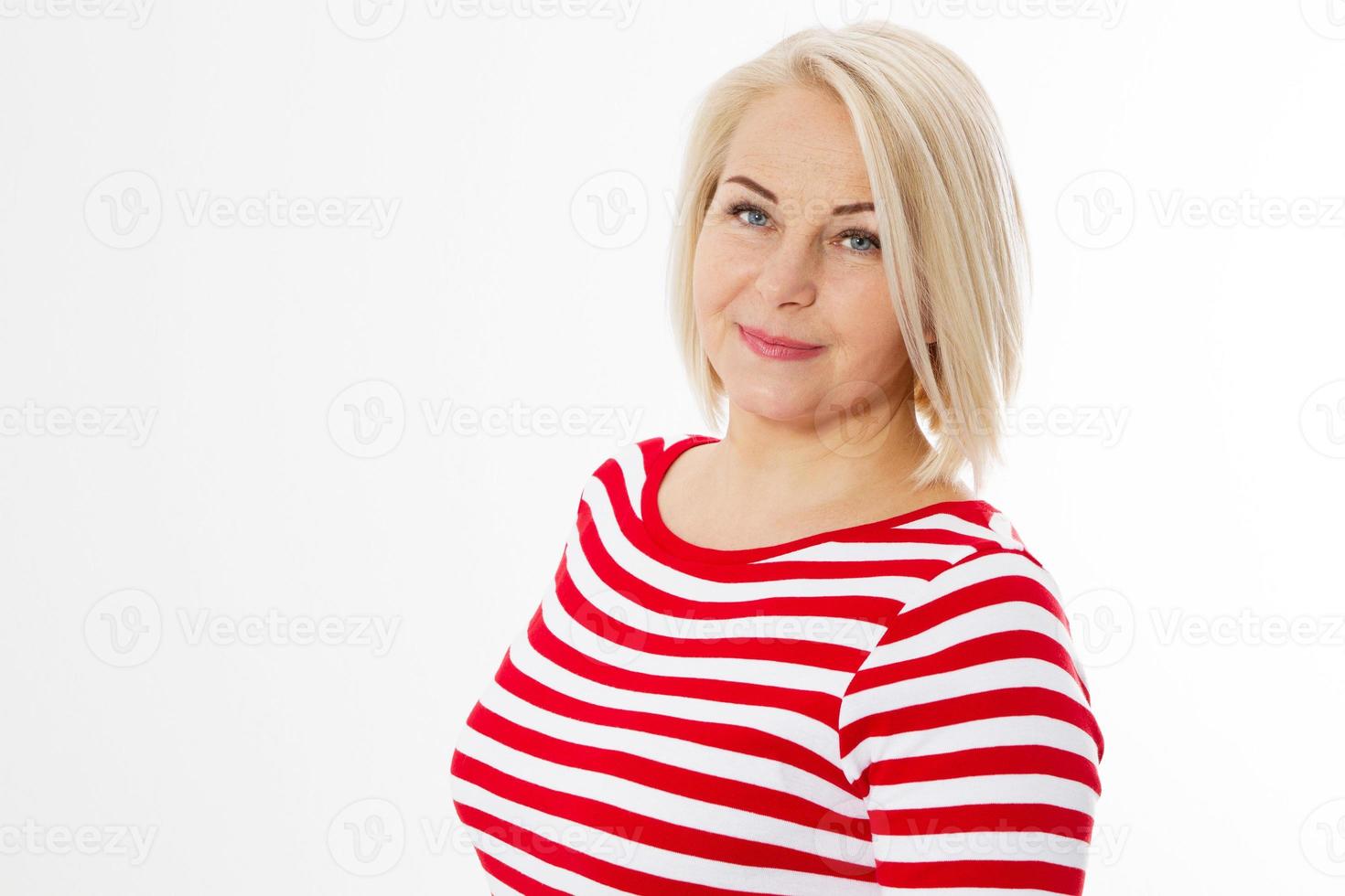 Friendly middle-aged woman portrait close up isolated copy space photo