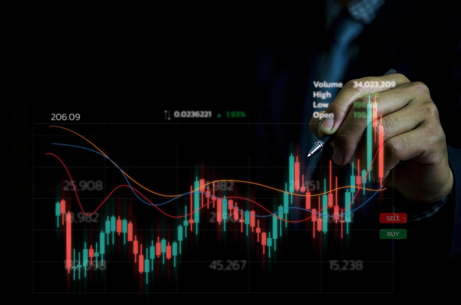 Businessman hand forex trading financial stock market by graph and economic technology investment charts. photo