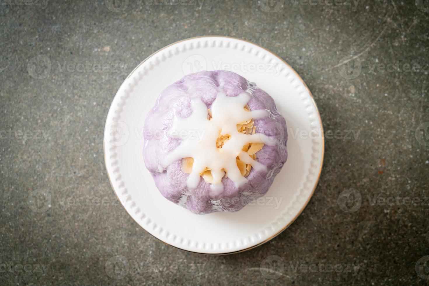 taro bun with white sugar cream and nut photo