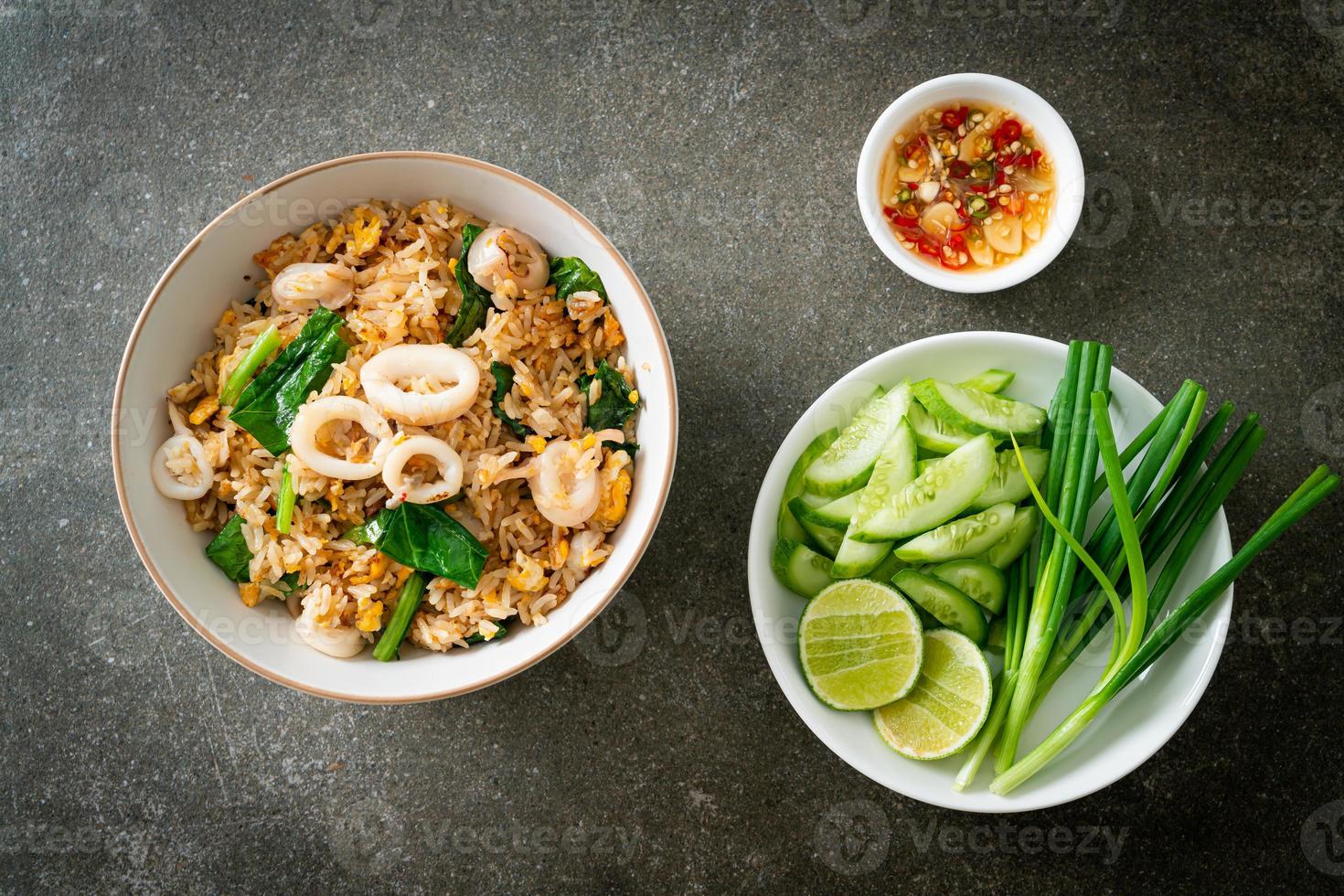 Fried rice with squid or octopus photo