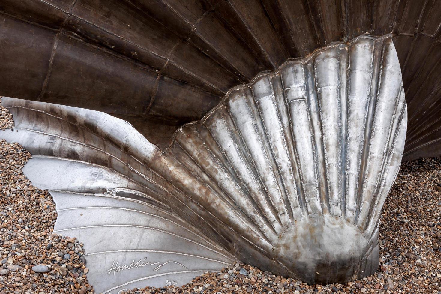 Aldeburgh, Suffolk, UK, 2010. Maggi Hambling The Scallop 2003 Sculpture on the Beach photo