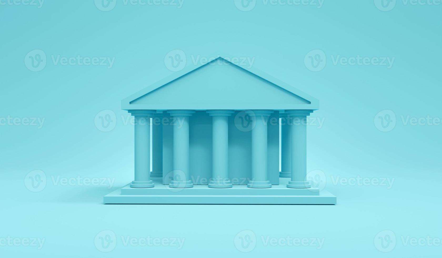 Representación 3d del icono azul del edificio del gobierno o del banco sobre fondo azul. procesamiento 3d ilustración 3d foto