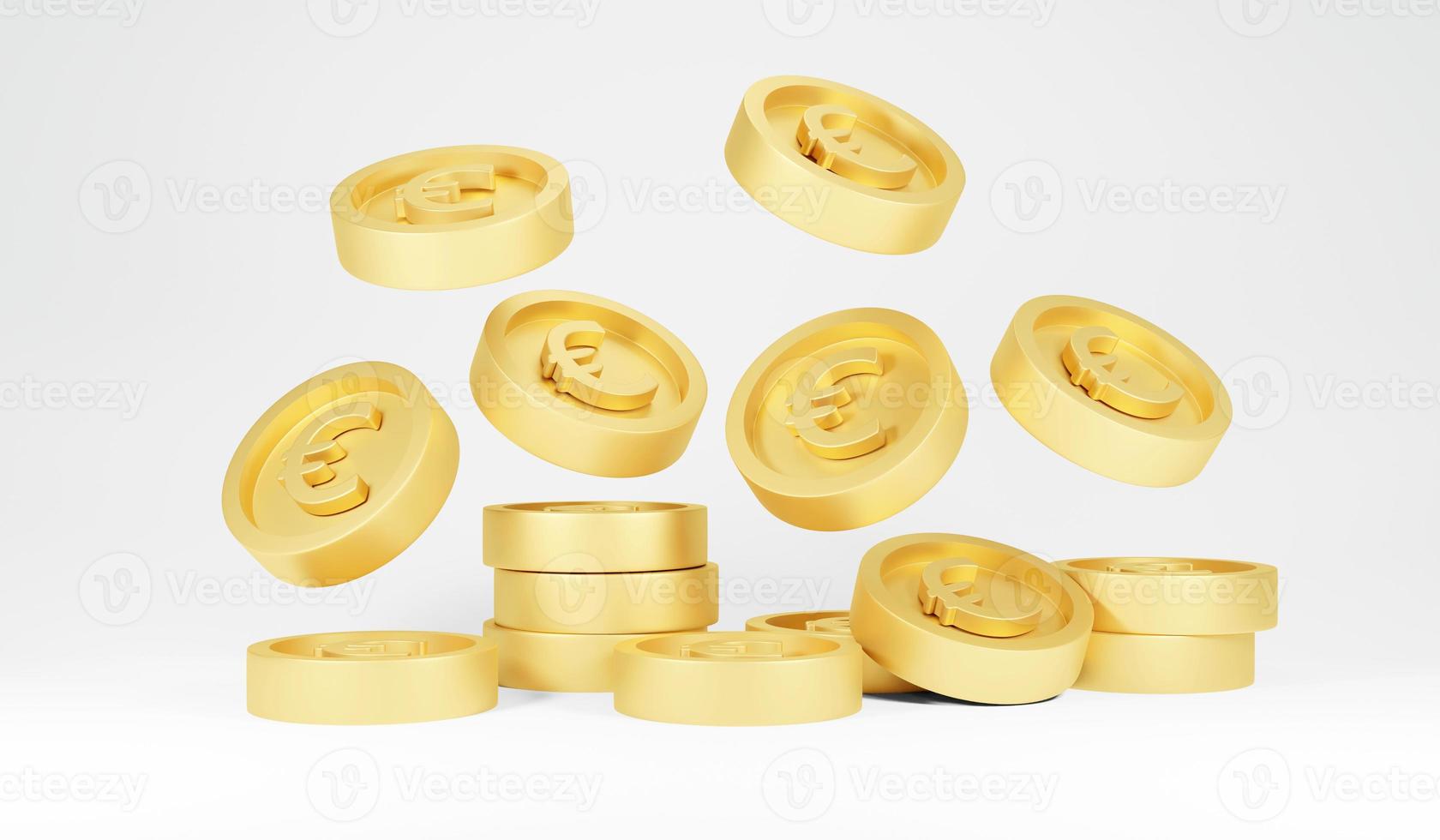 3d Rendering concept of Euro currency money finance. Euro rain coins falling on white background. 3D Render. 3D illustration. photo