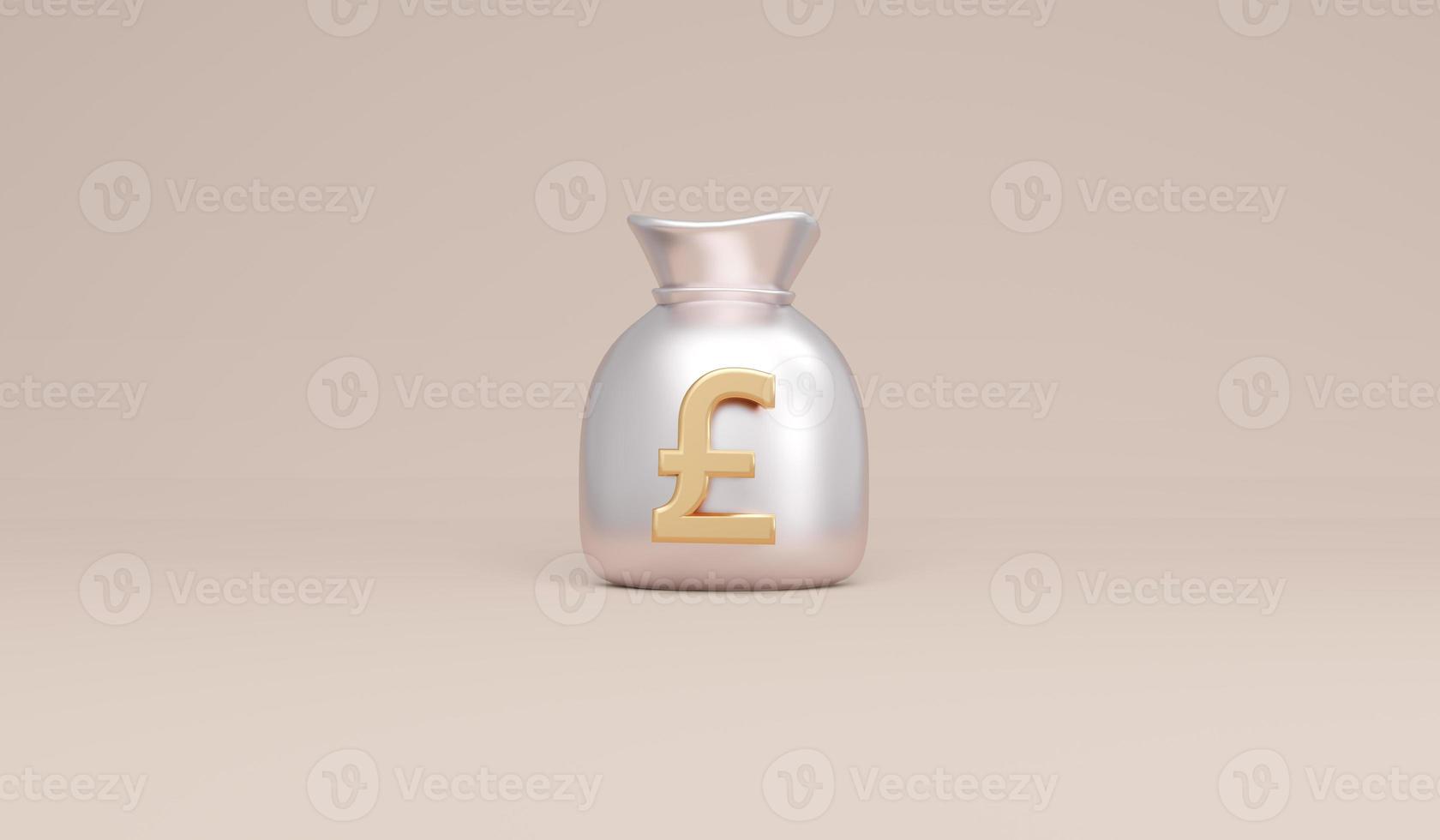 3D Rendering symbols pound money bag concept of money currencies. 3D Render. 3d illustration. photo