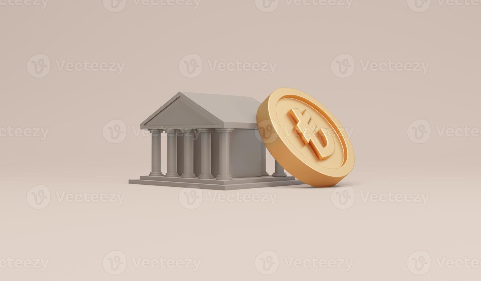 símbolos de representación 3d moneda de lira turca y concepto de icono de banco de monedas de dinero. procesamiento 3d ilustración 3d foto