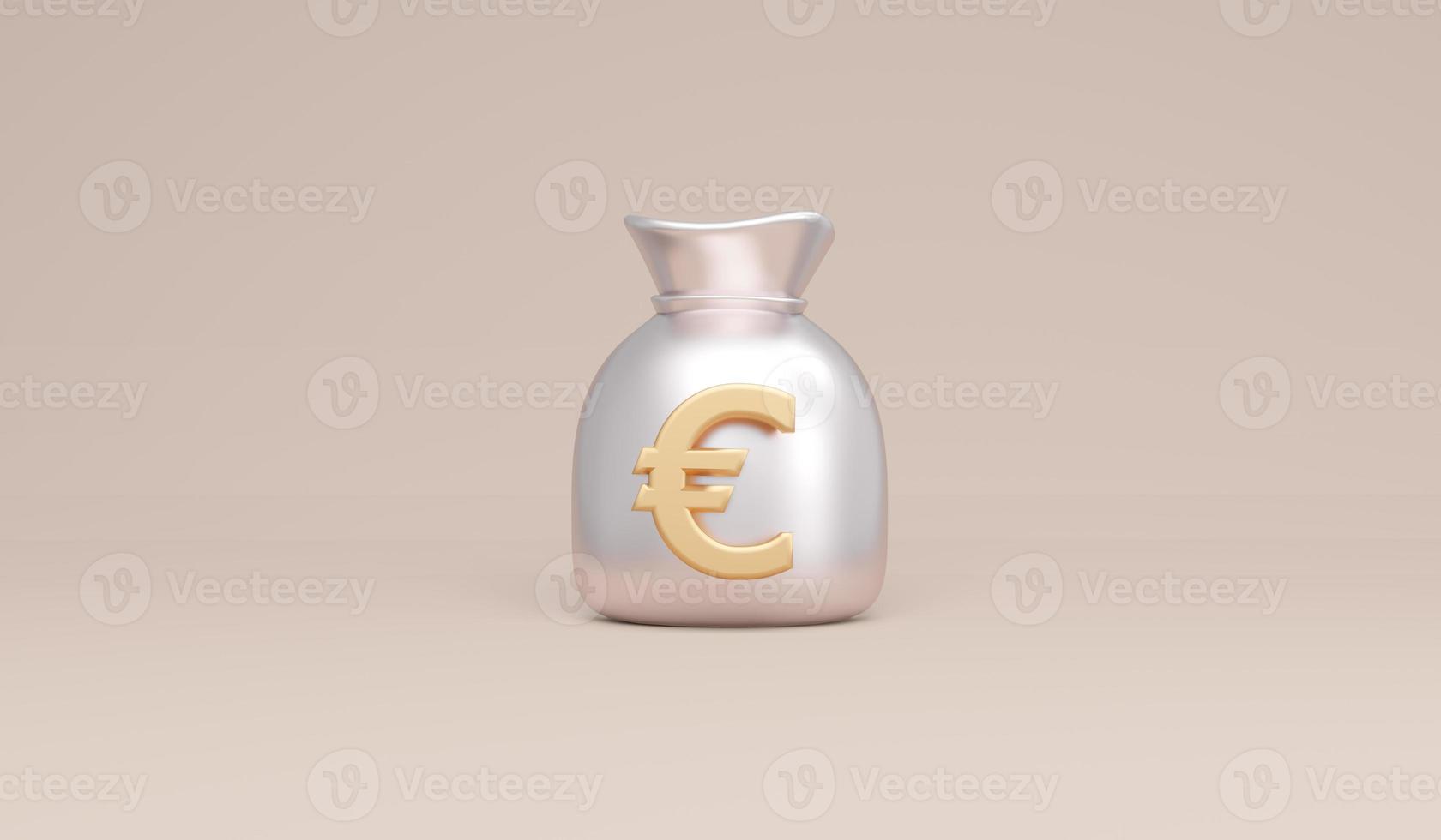 3D Rendering symbols Euro money bag concept of money currencies. 3D Render. 3d illustration. photo