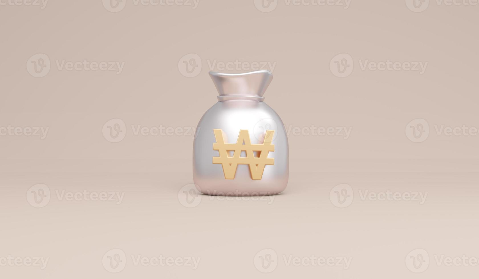 3D Rendering symbols Korean won money bag concept of money currencies. 3D Render. 3d illustration. photo