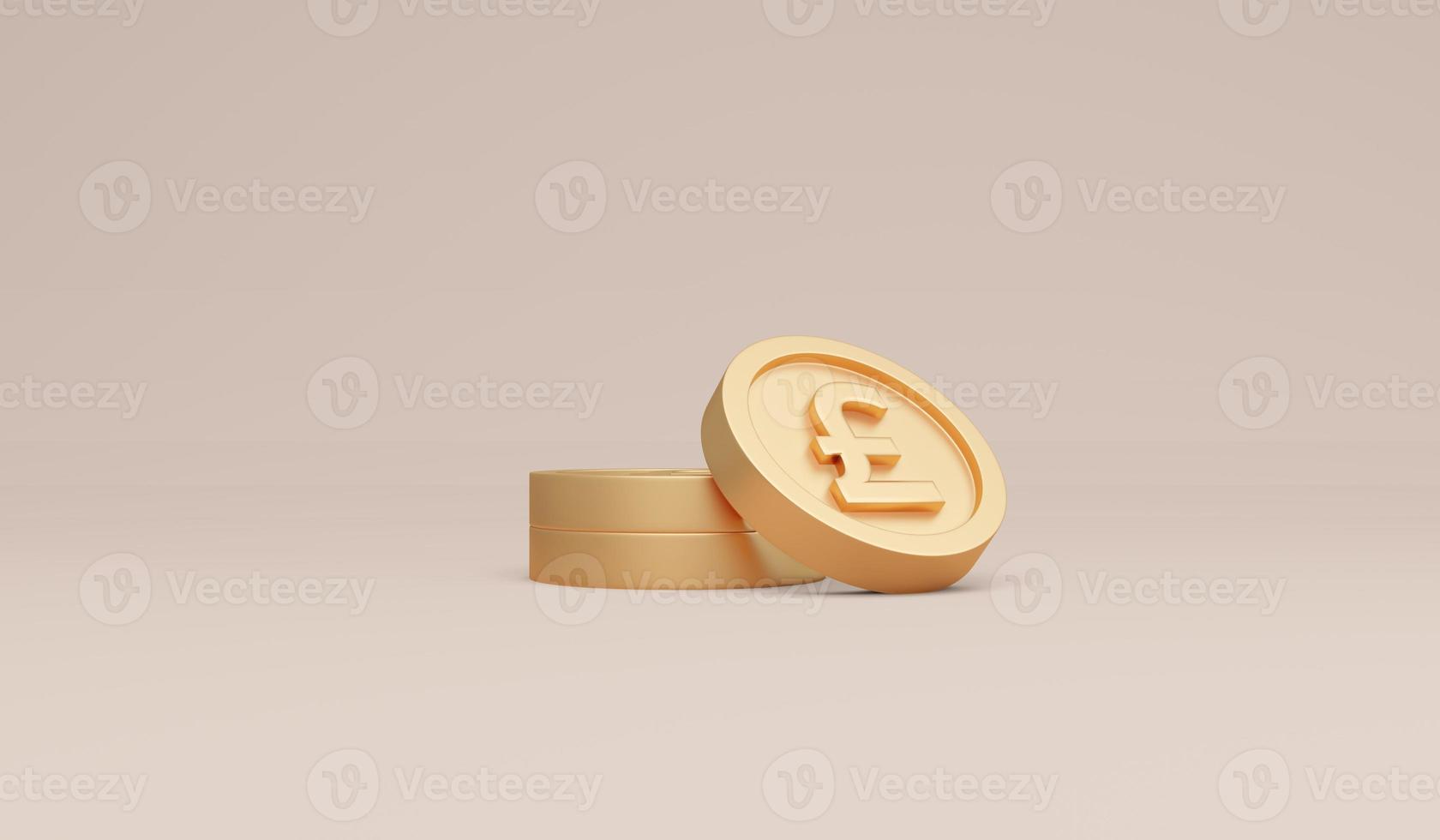 3D Rendering symbols pound coins concept of money currencies. 3D Render. 3d illustration. photo