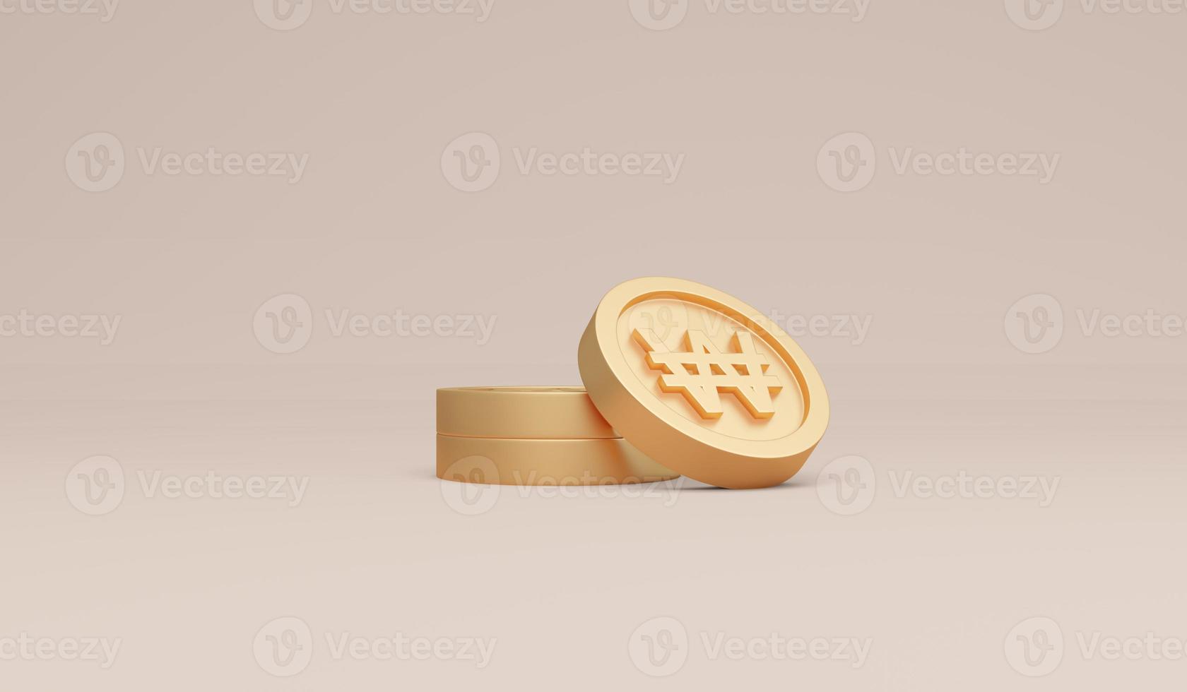 3D Rendering symbols Korean won coins concept of money currencies. 3D Render. 3d illustration. photo
