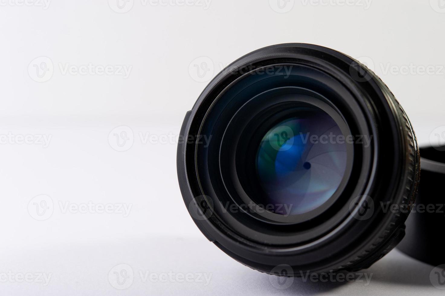 camera lens with reflector beautiful placed on a white background photo